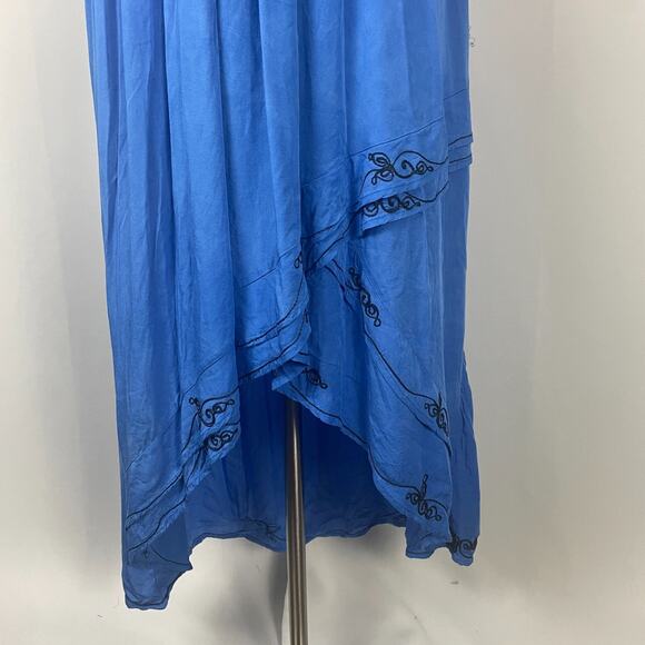 Boho Midi Dress Size Small Blue Embroidered Crochet Hi Low Beach Gypsy Festival - Picture 4 of 16